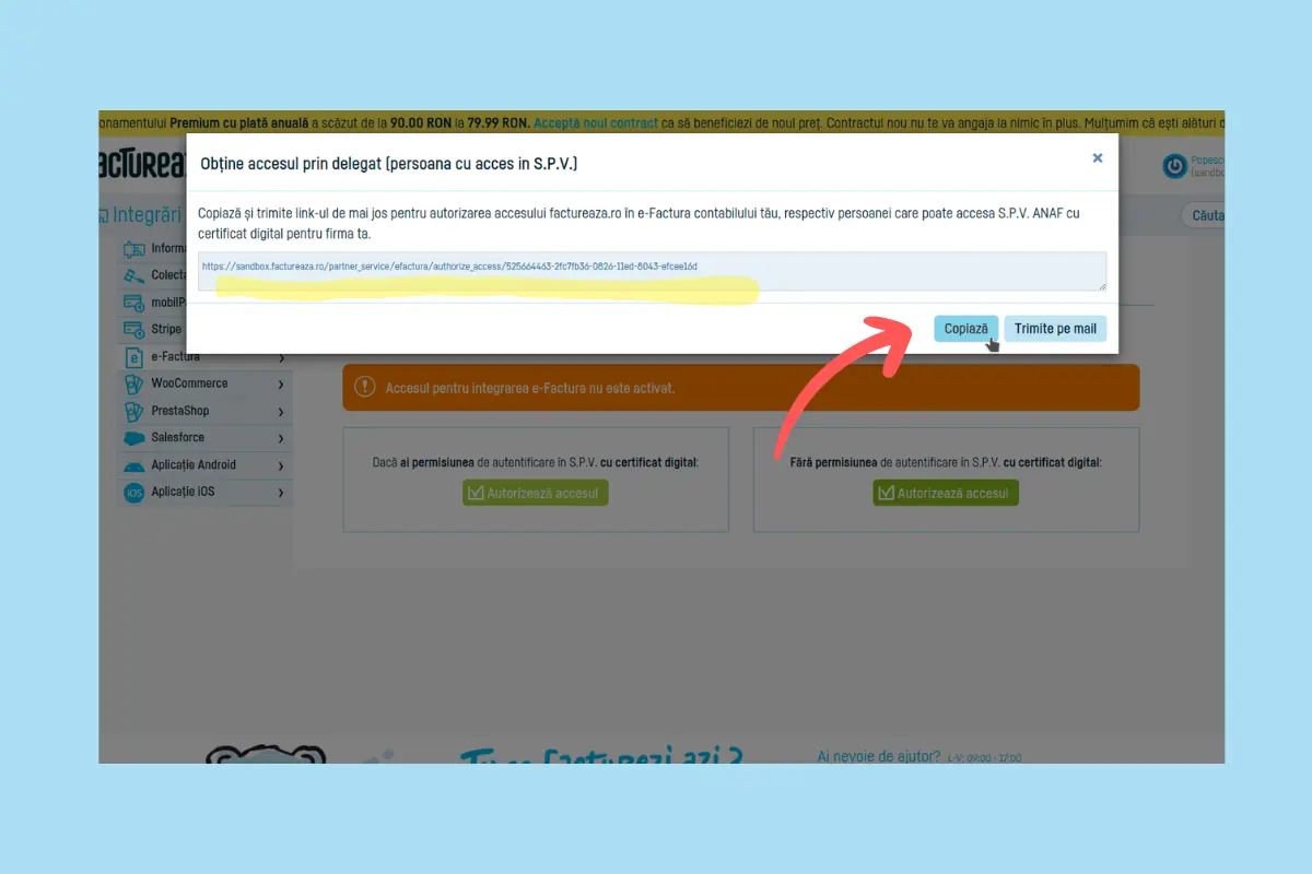 Cum activează contabilul integrarea automat e-Factura - pasul 3